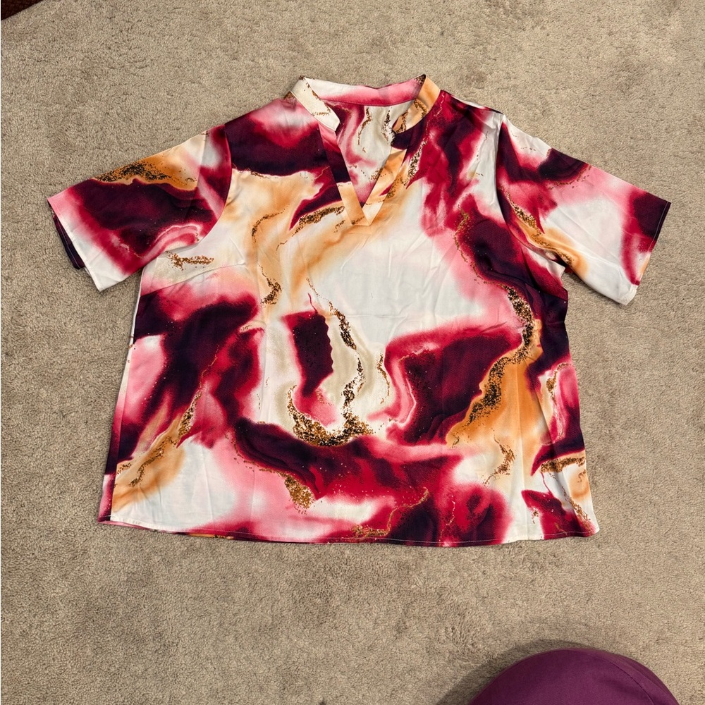 SHEIN Plus Multicolor Abstract V-neck Print Top